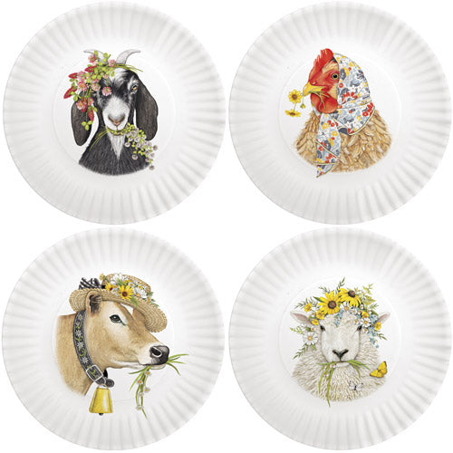 Farmhouse Animals Melamine Plates S/4