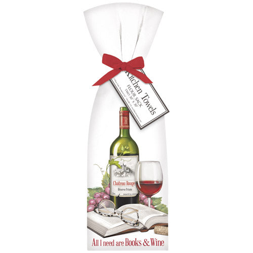 Books And Wine Towel Set