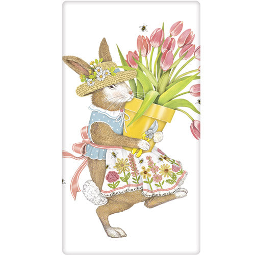 Potted Tulip Rabbit Bagged Towel