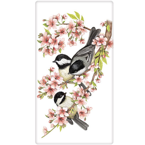 Chickadee Cherry Blossom Bagged Towel