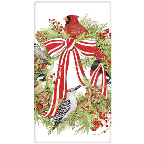 Winter Bird Wreath Bagged Towel