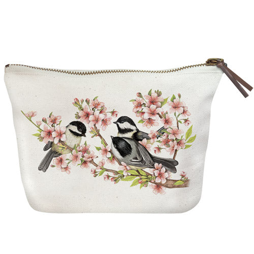 Chickadee Cherry Blossom Canvas Pouch