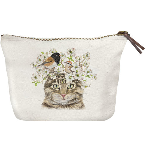 Cat Dogwood Blossoms Canvas Pouch