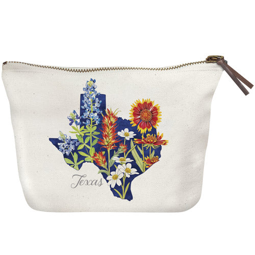 Texas Map Flowers Canvas Pouch