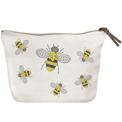 Bee Embroidery Canvas Pouch