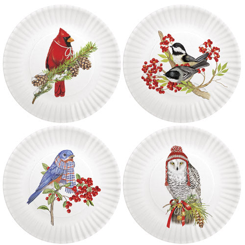 Winter Birds Melamine Plates Set Of 4