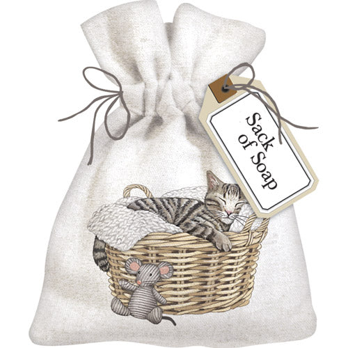 Tabby Cat Basket Sack Of Soap