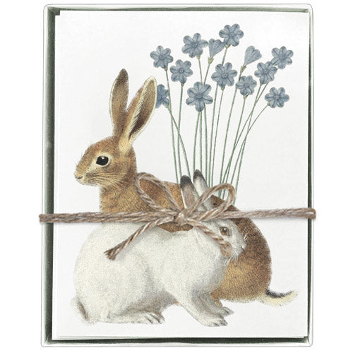 Blue Flower Bunnies Boxed Greeting Cards