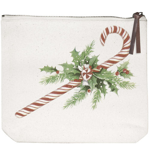 Candy Cane Holly Canvas Pouch