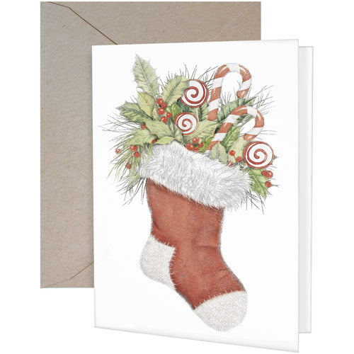 Candycane Stocking Greeting Card- Blank