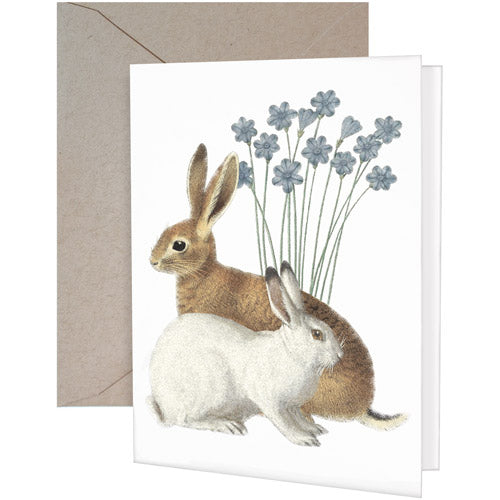 Blue Flower Bunnies Greeting Card