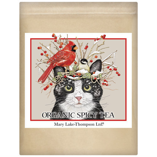 Winter Cat And Birds Wrapped Tea