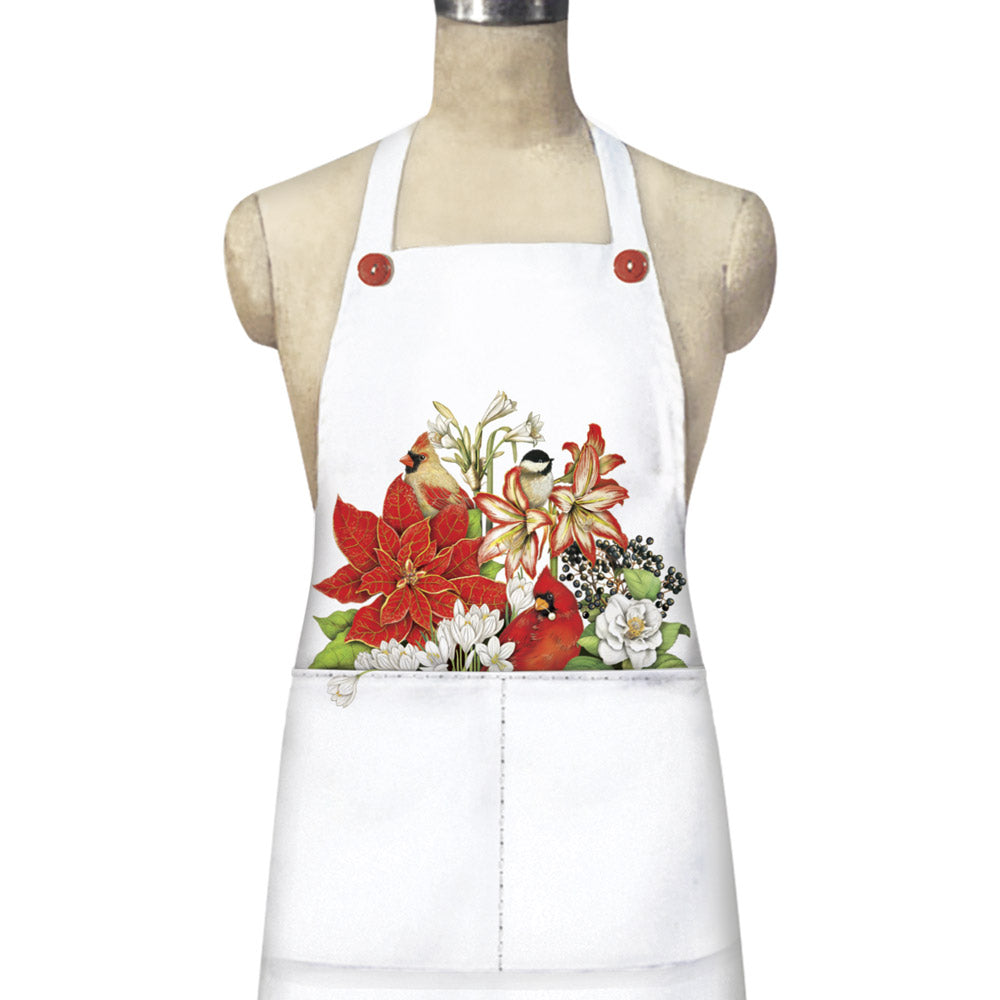 Winter Birds Flowers Pocket Apron