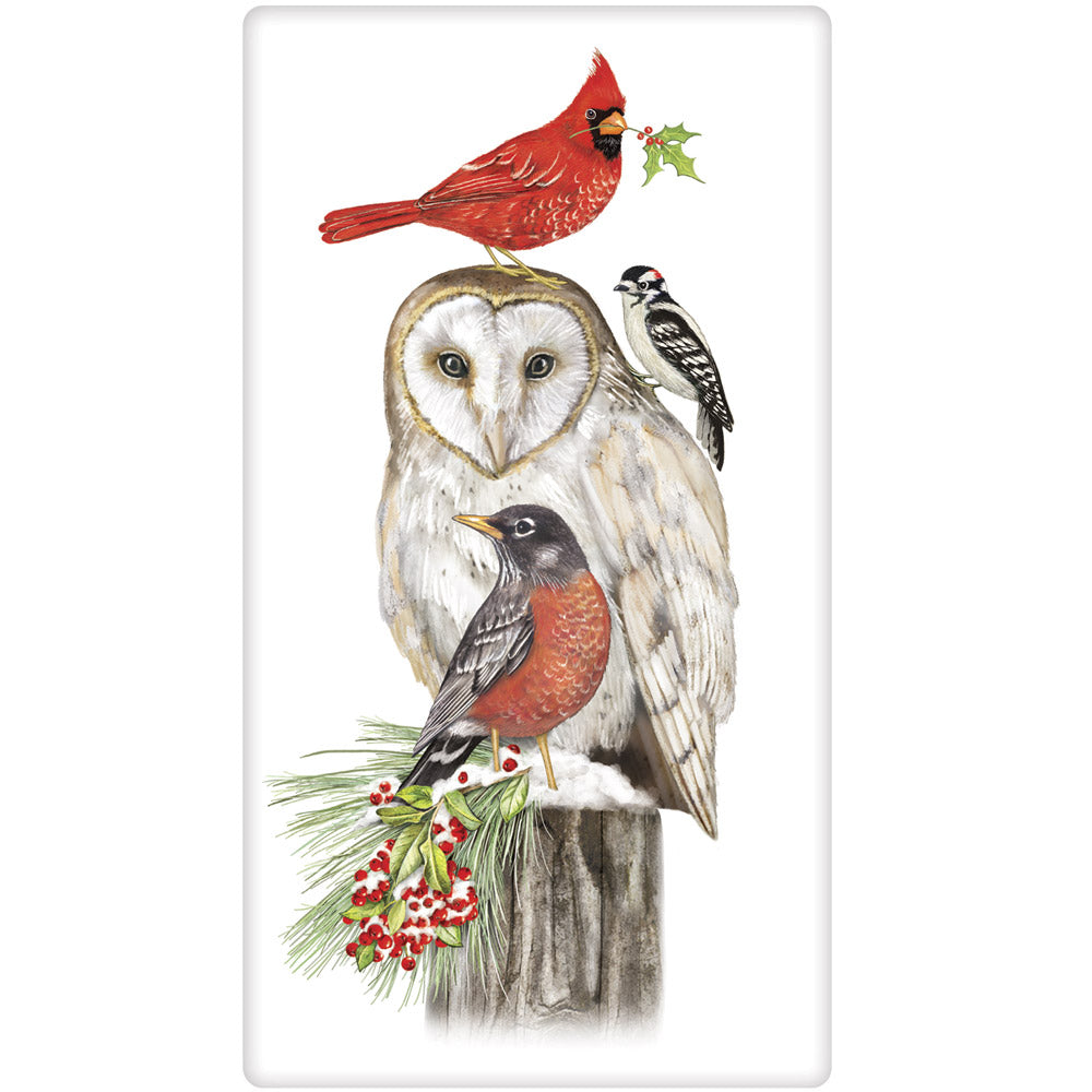 Stacked Winter Birds Bagged Towel