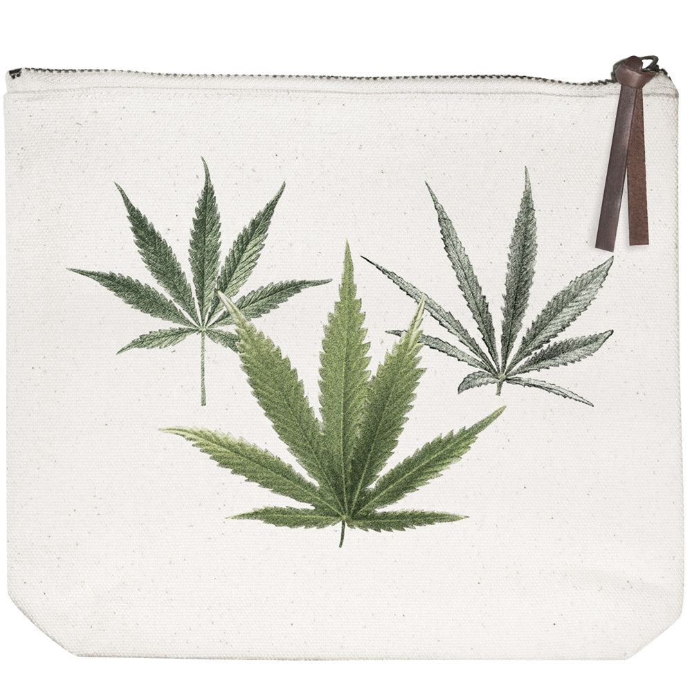 Green Leaf Canvas Pouch