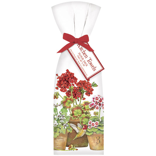 Geranium Hummingbird Pots Towel Set